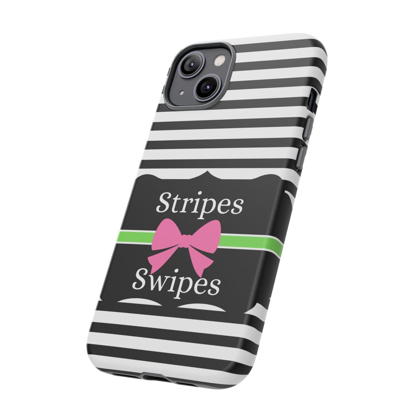 Phone Case iPhone 16/15/14 - Black/White/Green Stripes & Swipes Tough Case