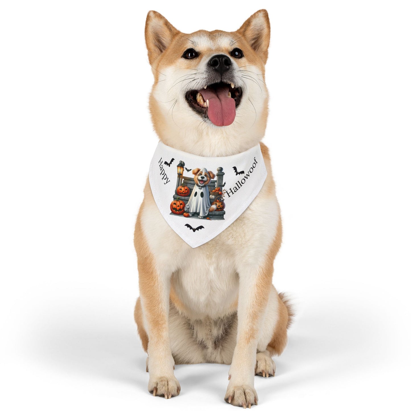 Happy "Hallowoof" - MEDIUM Pet Bandana Collar WHITE 03