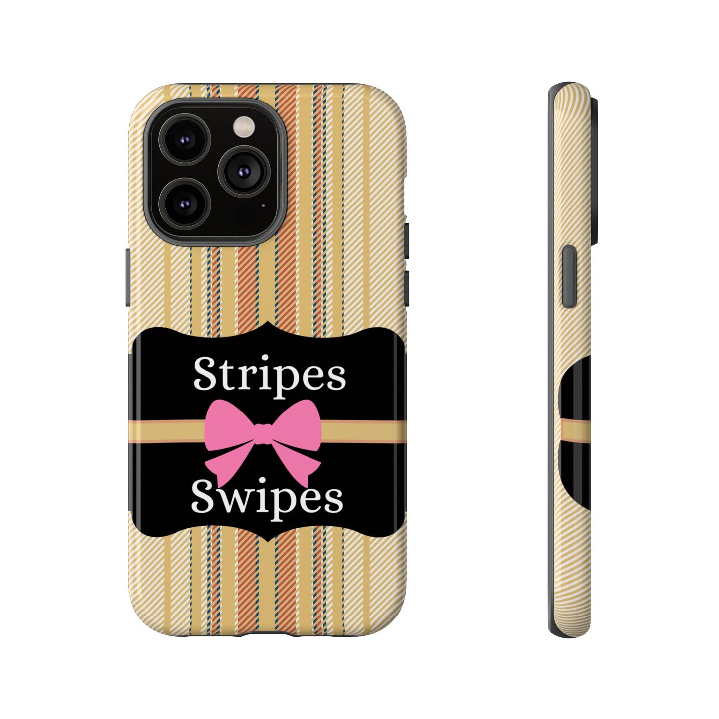 Phone Case iPhone 16/15/14 - Beige/Micro Stripes & Swipes Tough Case