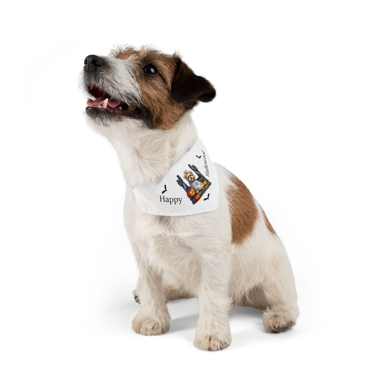 Happy "Hallowoof" - SMALL Pet Bandana Collar WHITE 07