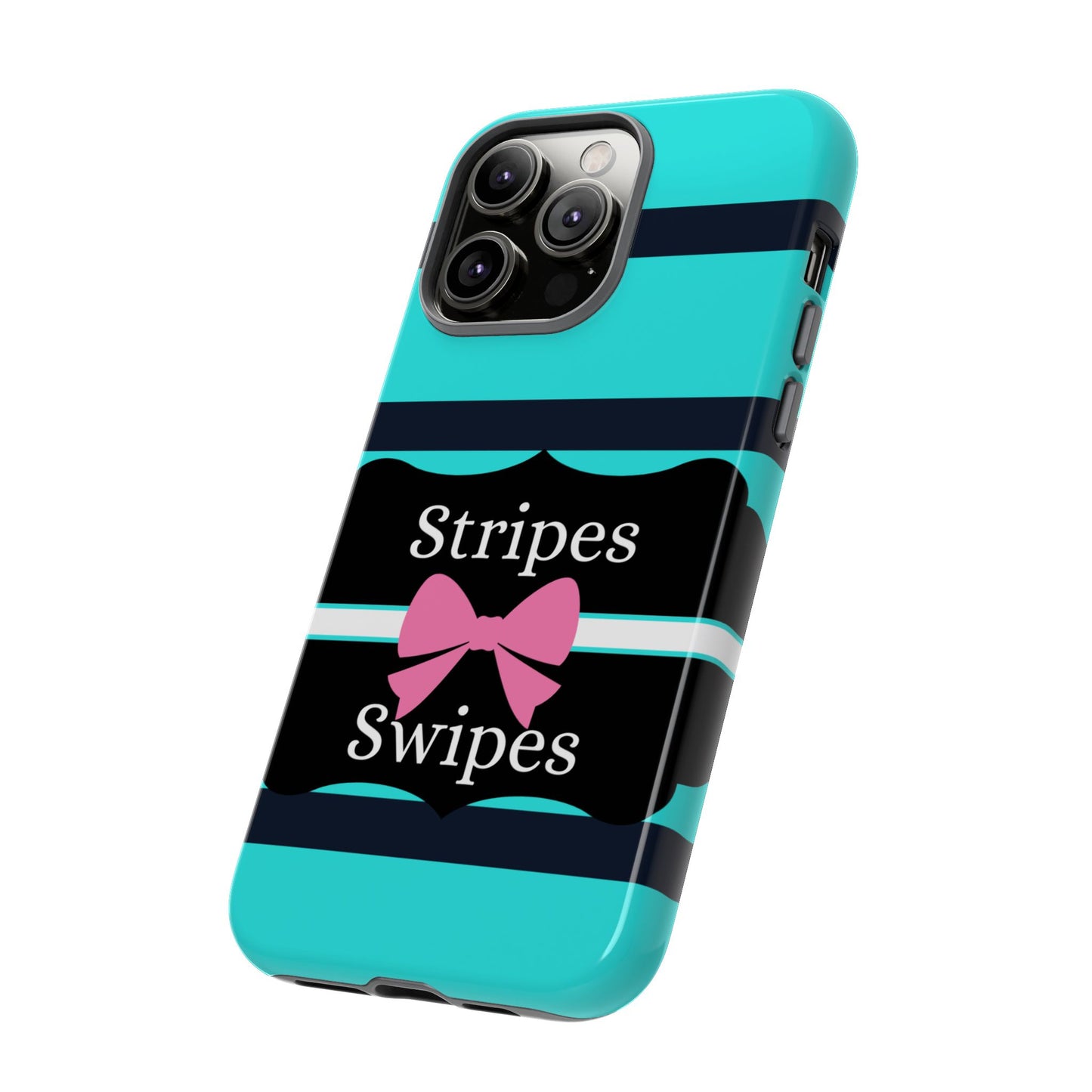 Phone Case iPhone 16/15/14 - Blue/Black Stripes & Swipes Tough Case