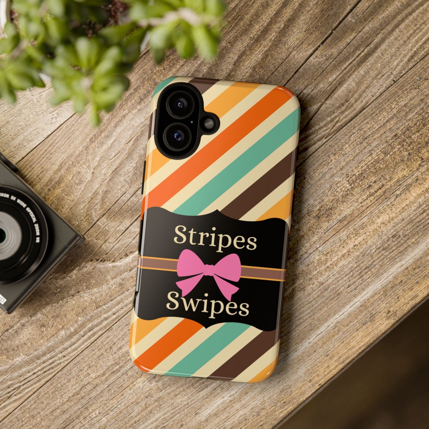 Phone Case iPhone 16/15/14 - Diagonal Retro Stripes & Swipes Tough Case