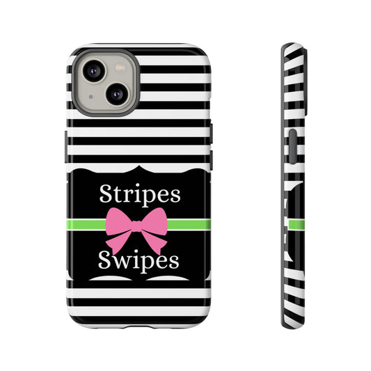 Phone Case iPhone 16/15/14 - Black/White/Green Stripes & Swipes Tough Case