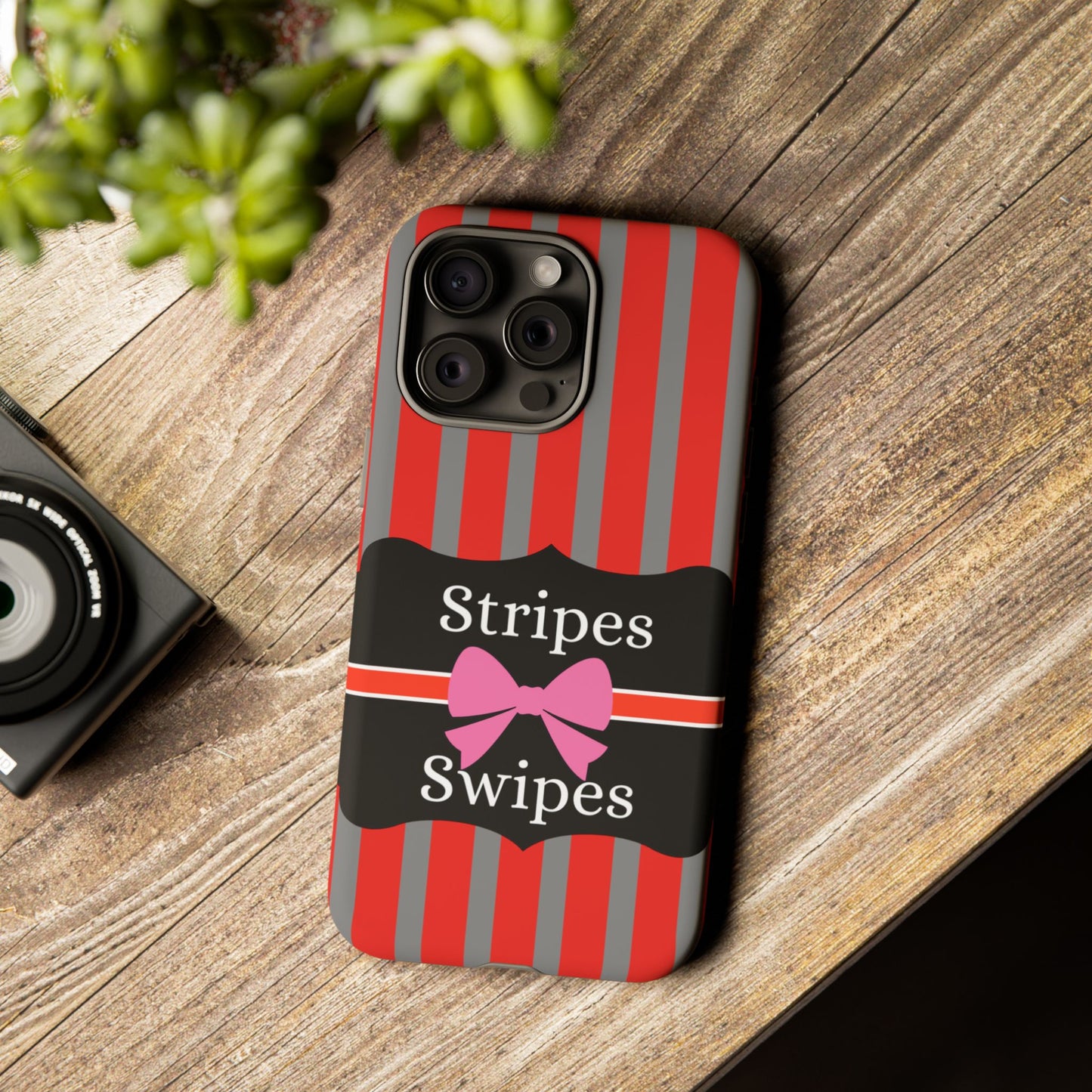 Phone Case iPhone 16/15/14 - Red/Gray Stripes & Swipes Tough Case