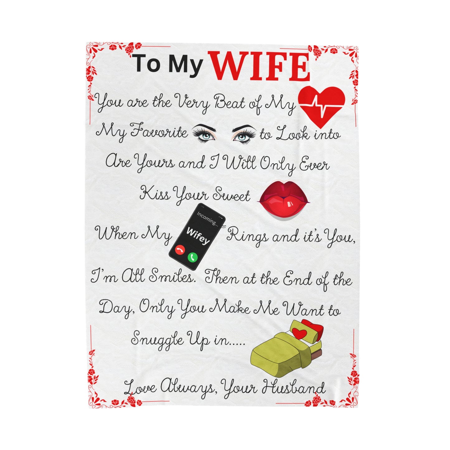 To My Wife Emoji Blanket - In Black or White Velveteen Plush 60"x80"