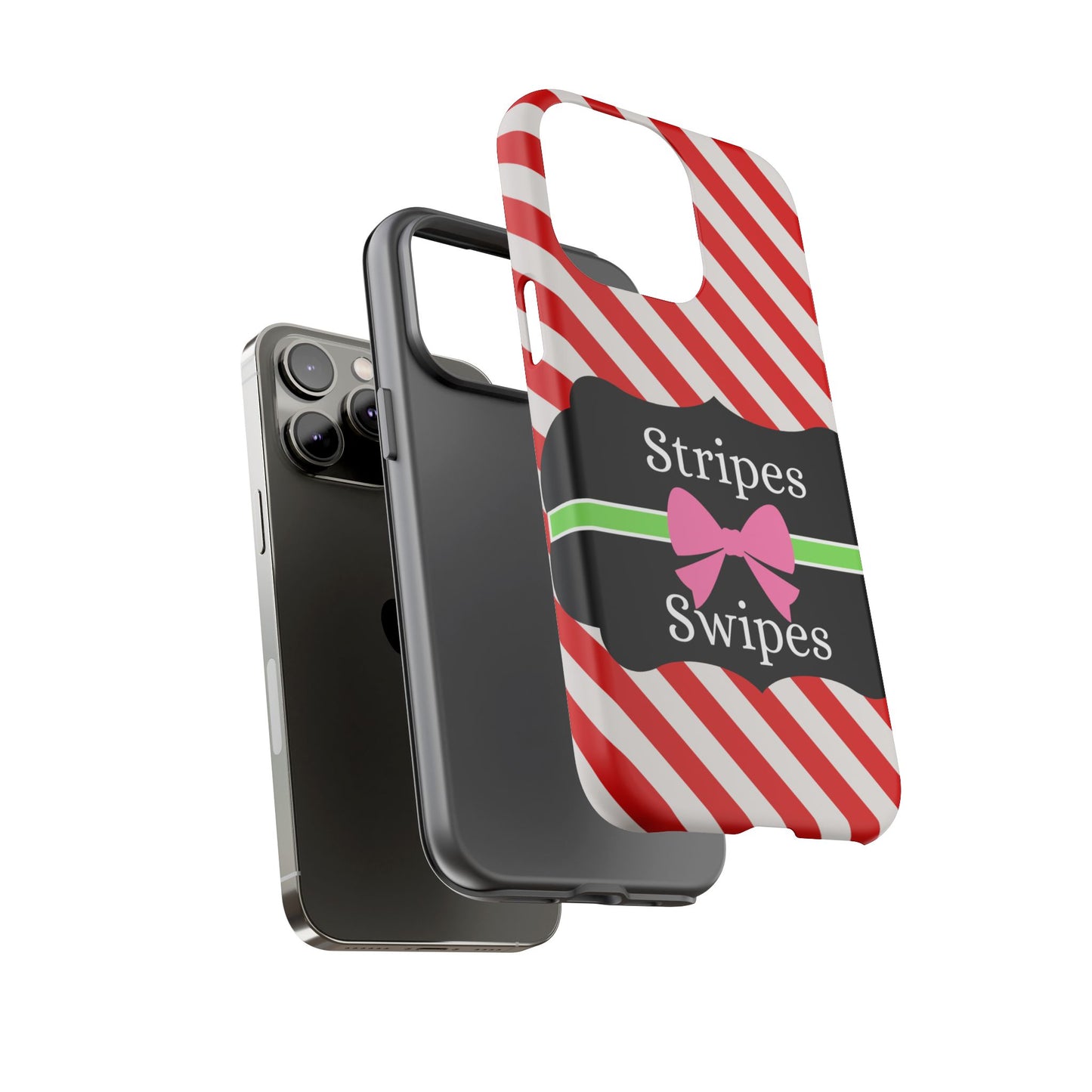 Phone Case iPhone 16/15/14 - Diagonal Red/White Stripes & Swipes Tough Case