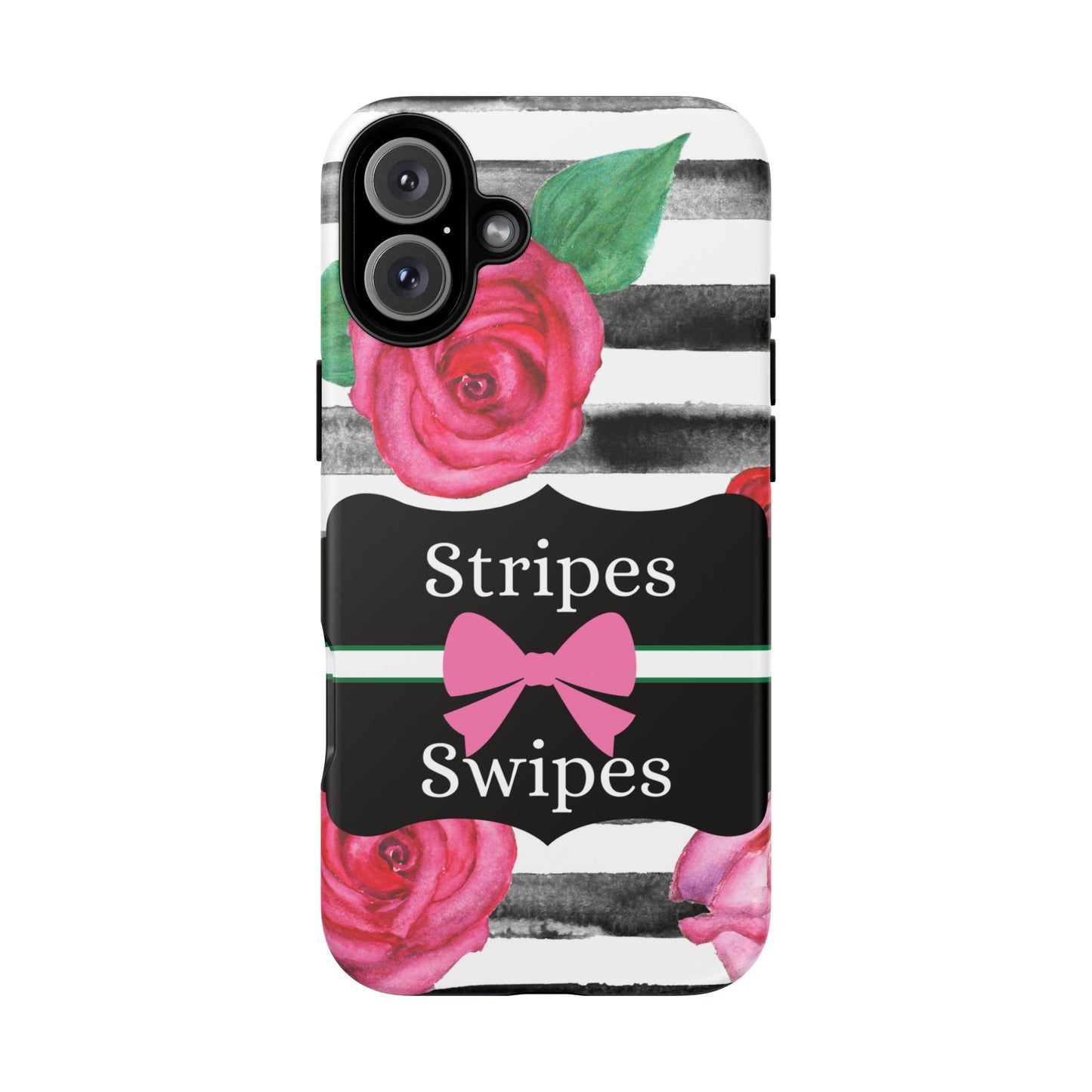 Phone Case iPhone 16/15/14 - Black/White Rose Stripes & Swipes Tough Case