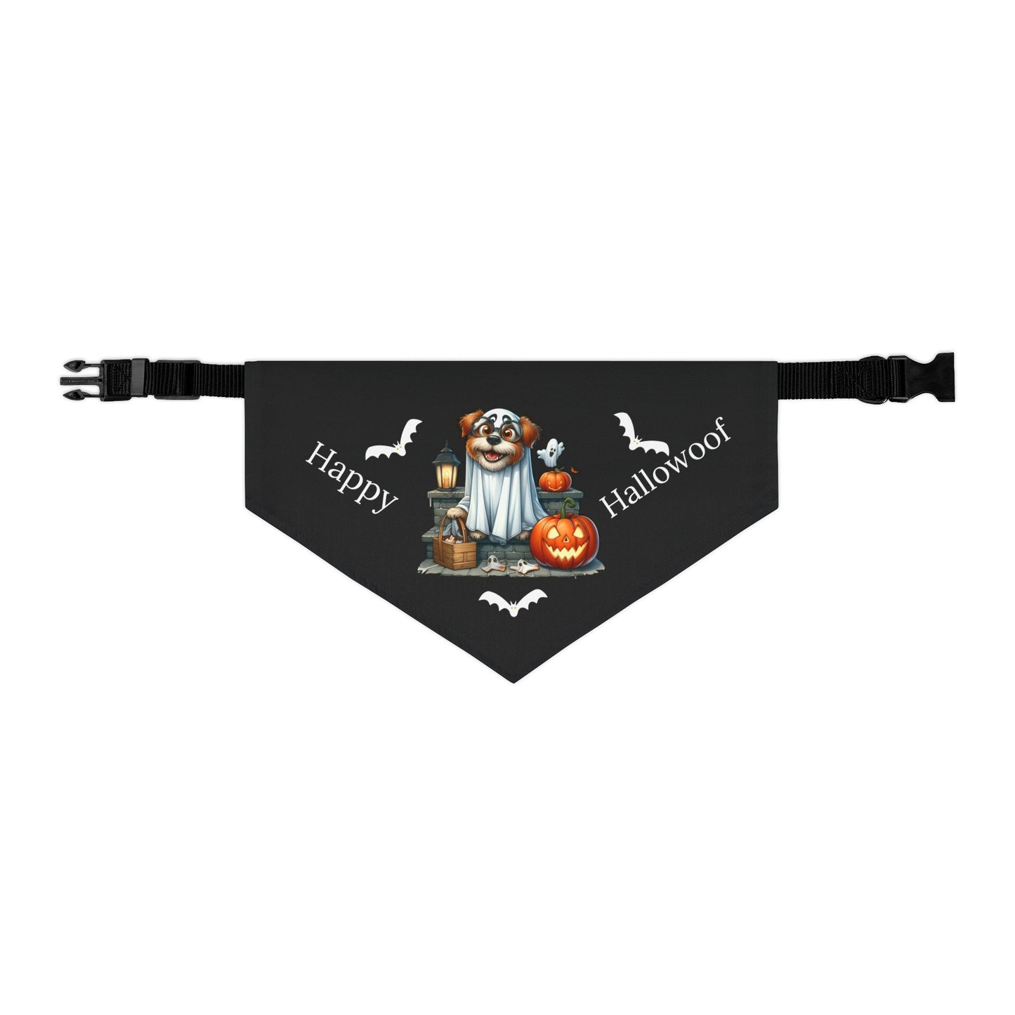 Happy "Hallowoof" - LARGE Pet Bandana Collar BLACK 05