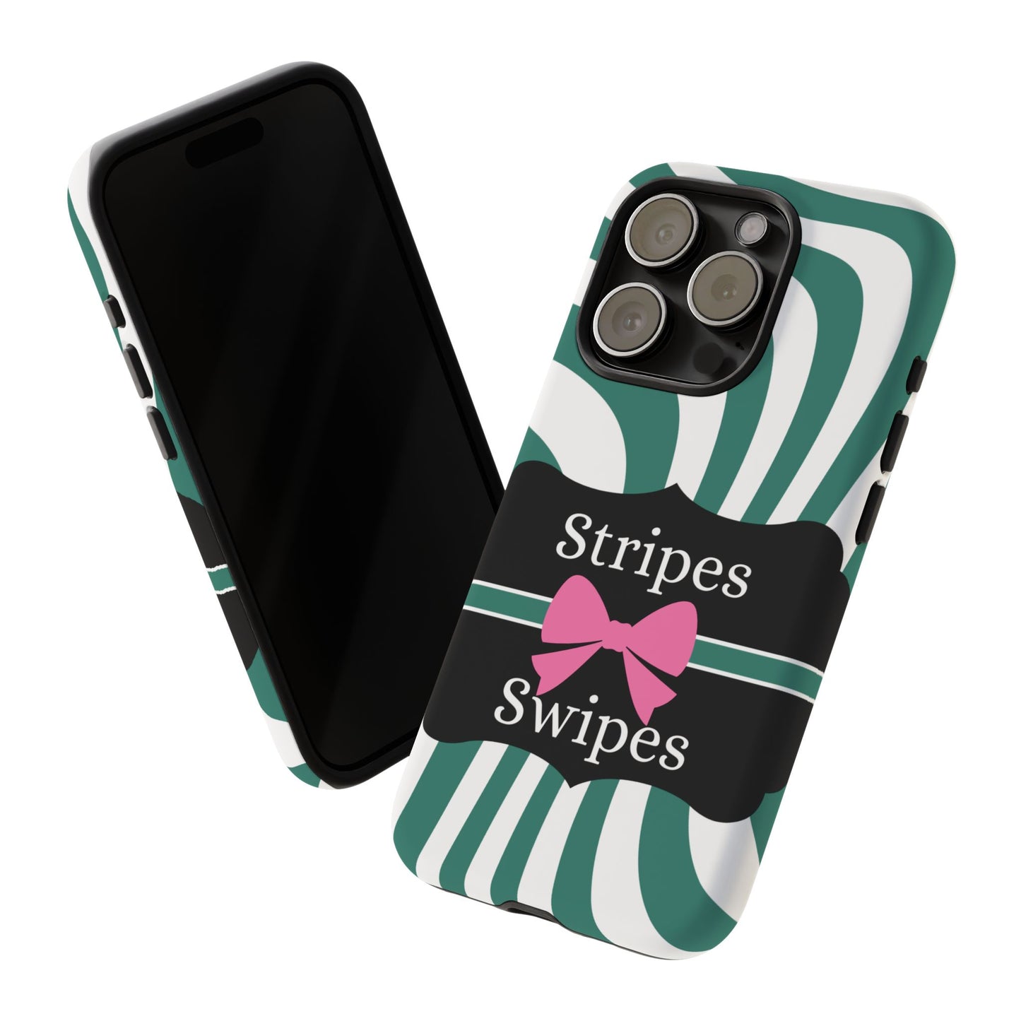 Phone Case iPhone 16/15/14 - Wavy Green/White Stripes & Swipes Tough Case