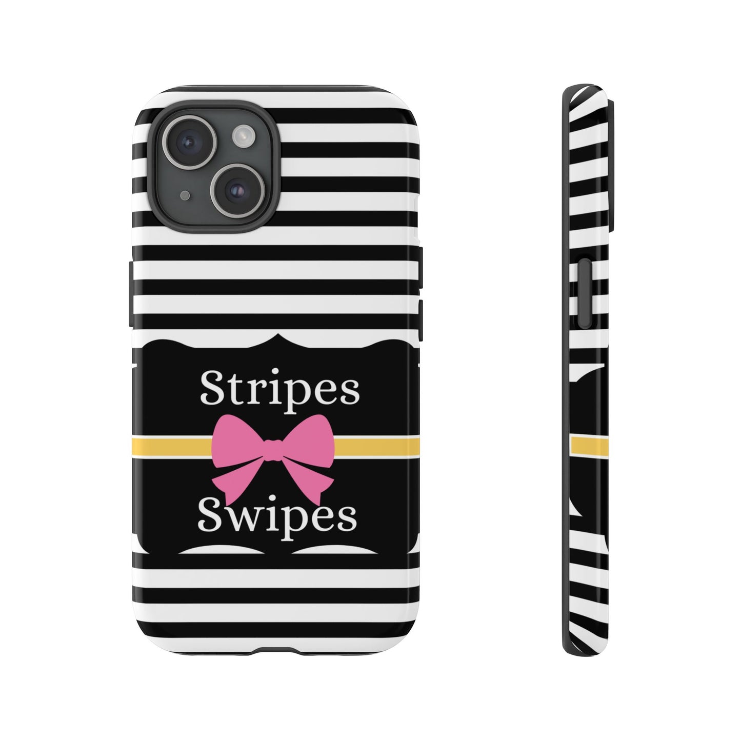 Phone Case iPhone 16/15/14 - Black/White/Yellow Stripes & Swipes Tough Case