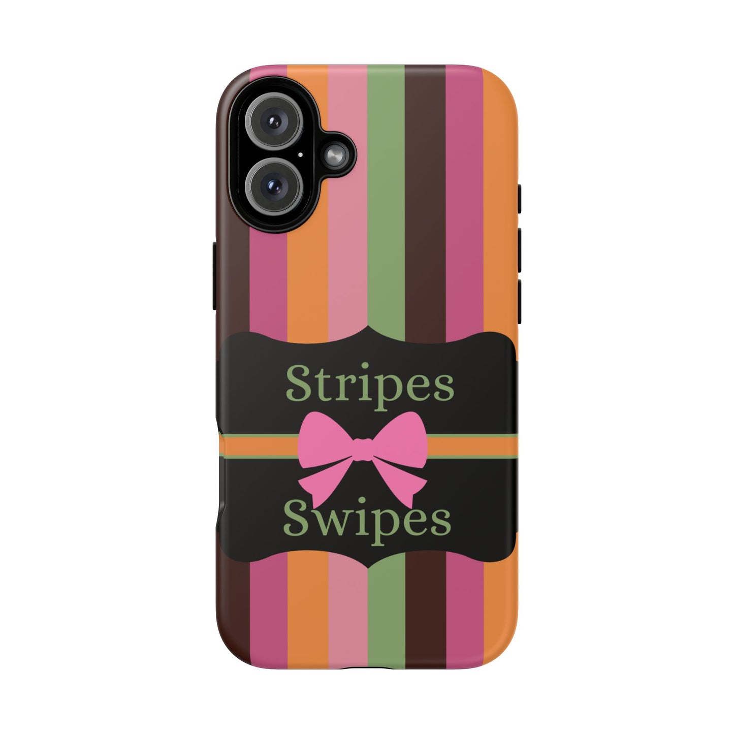 Phone Case iPhone 16/15/14 - Brown/Green Stripes & Swipes Tough Case