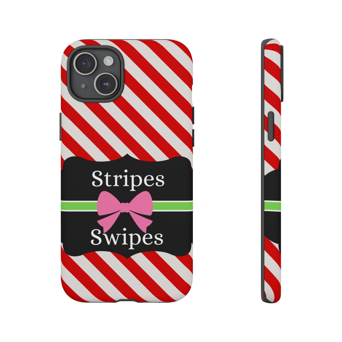 Phone Case iPhone 16/15/14 - Diagonal Red/White Stripes & Swipes Tough Case