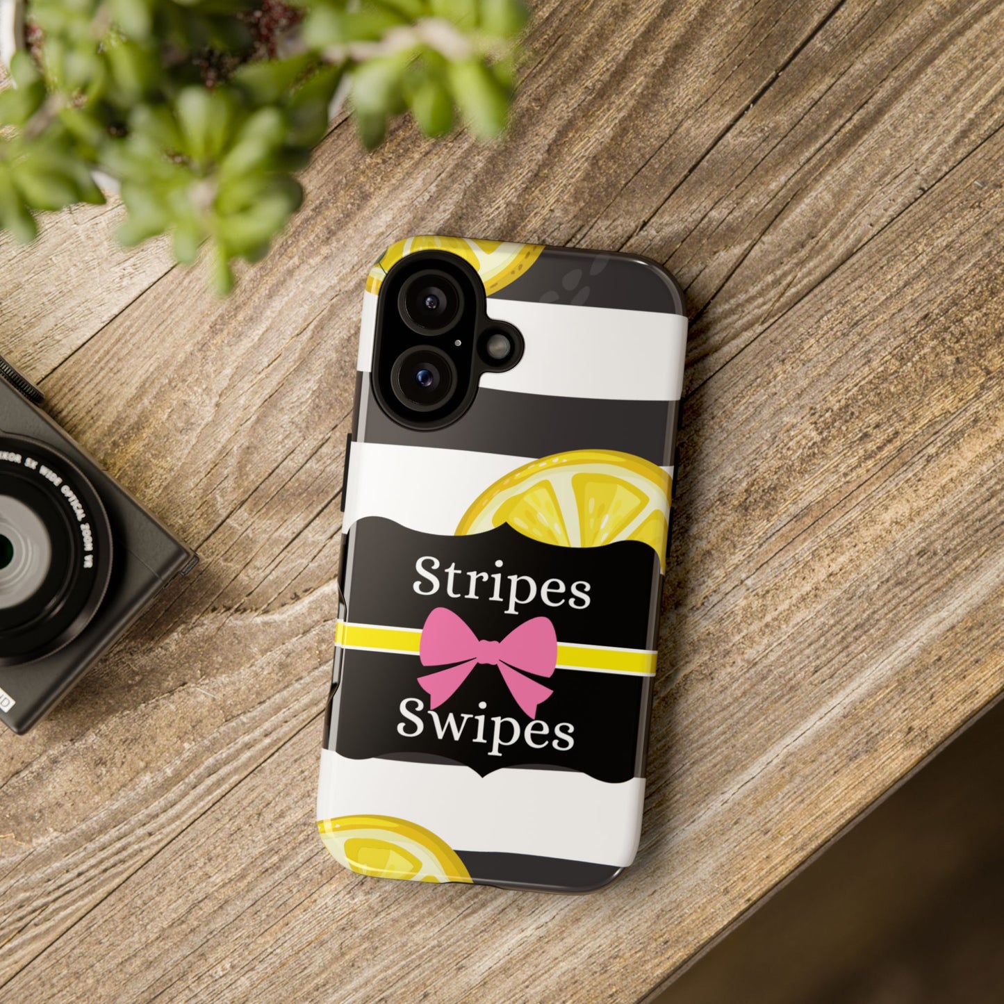 Phone Case iPhone 16/15/14 - Lemony Stripes & Swipes Tough Case