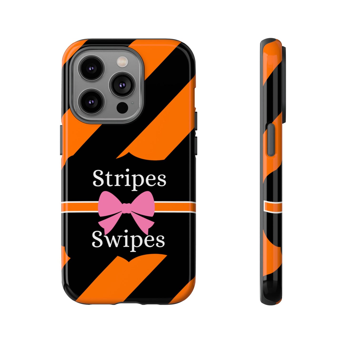 Phone Case iPhone 16/15/14 - Orange/Black Stripes & Swipes Tough Case