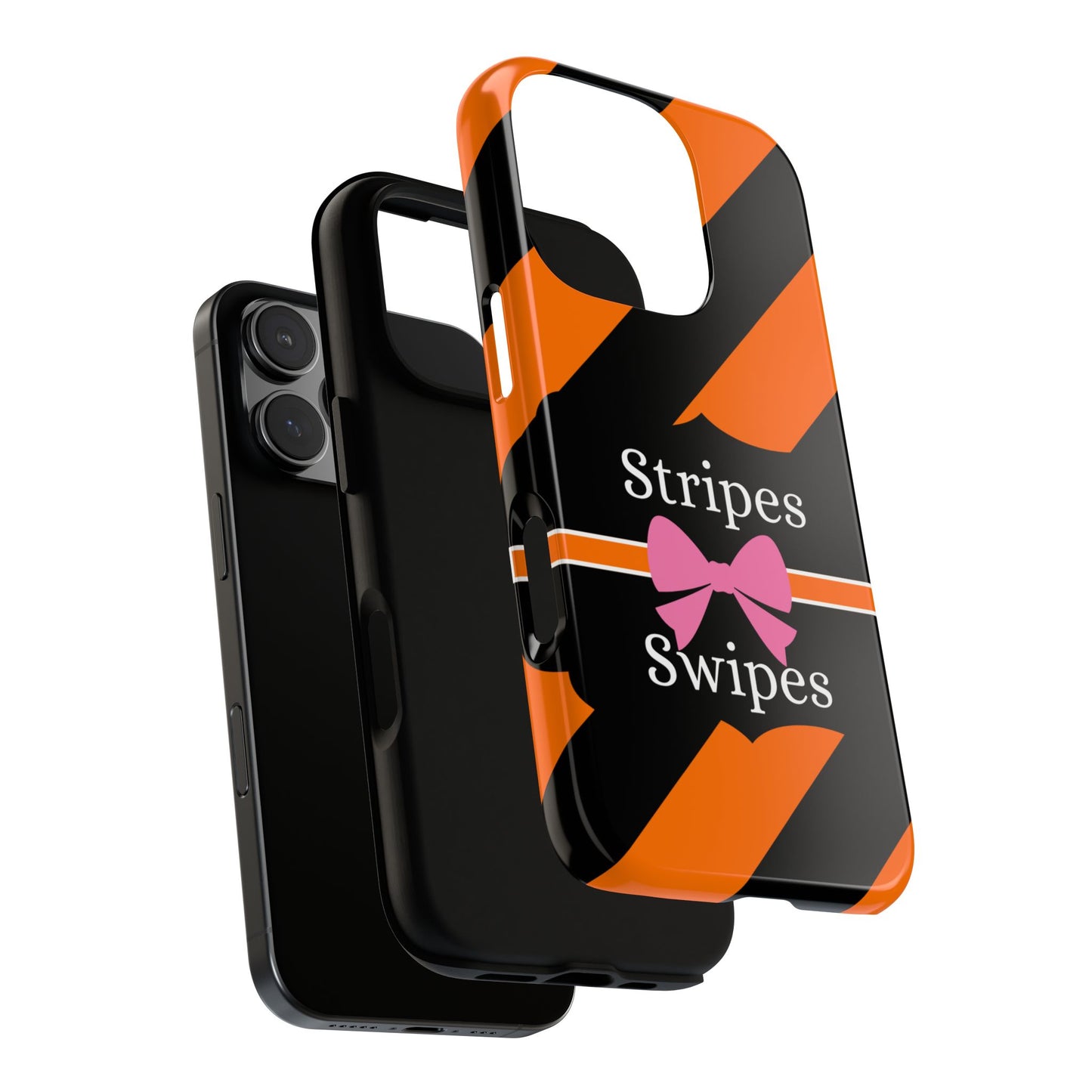 Phone Case iPhone 16/15/14 - Orange/Black Stripes & Swipes Tough Case