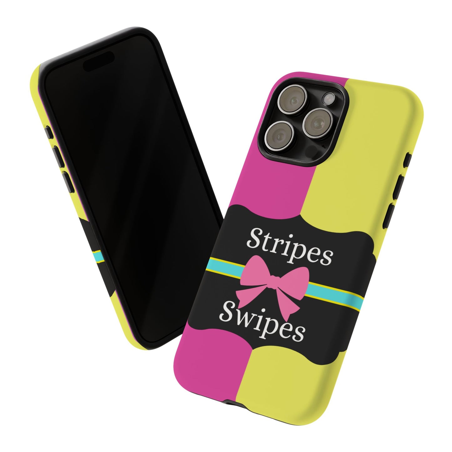 Phone Case iPhone 16/15/14 - Pink/Yellow Stripes & Swipes Tough Case