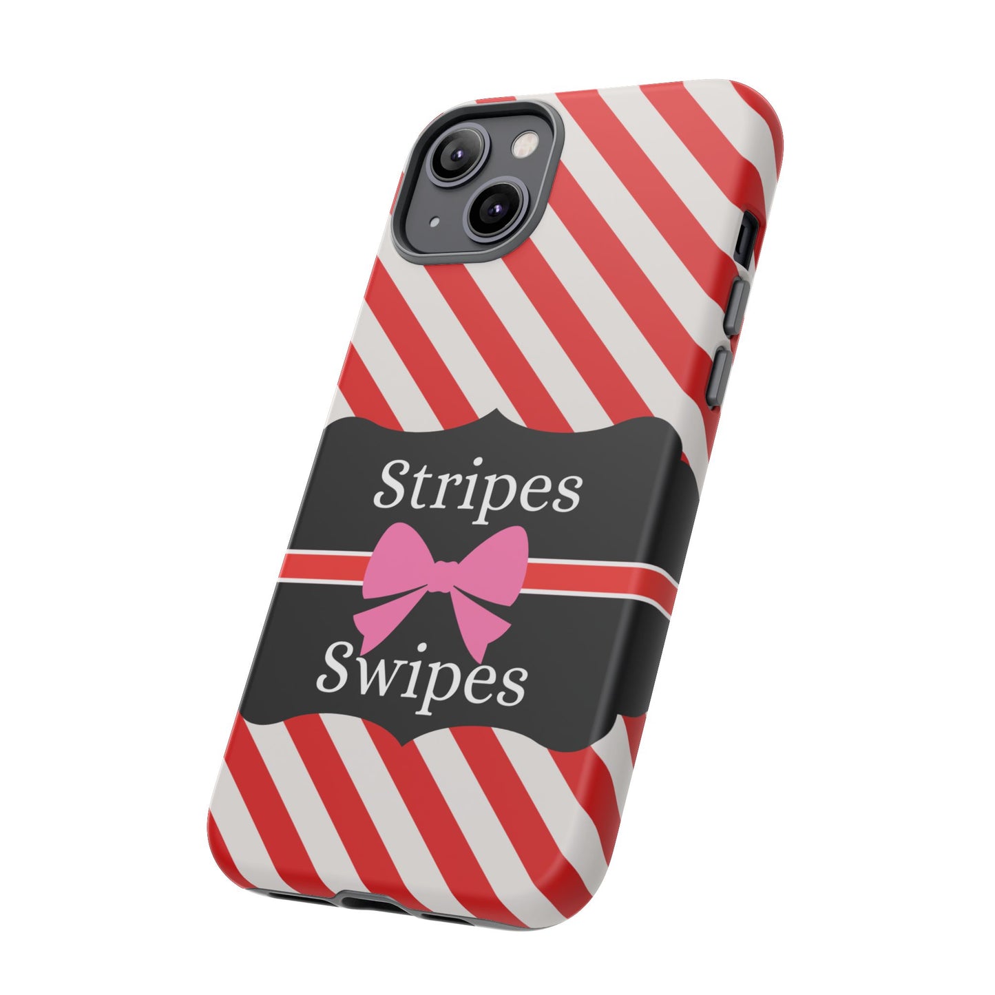 Phone Case iPhone 16/15/14 - Red/White Stripes & Swipes Tough Case