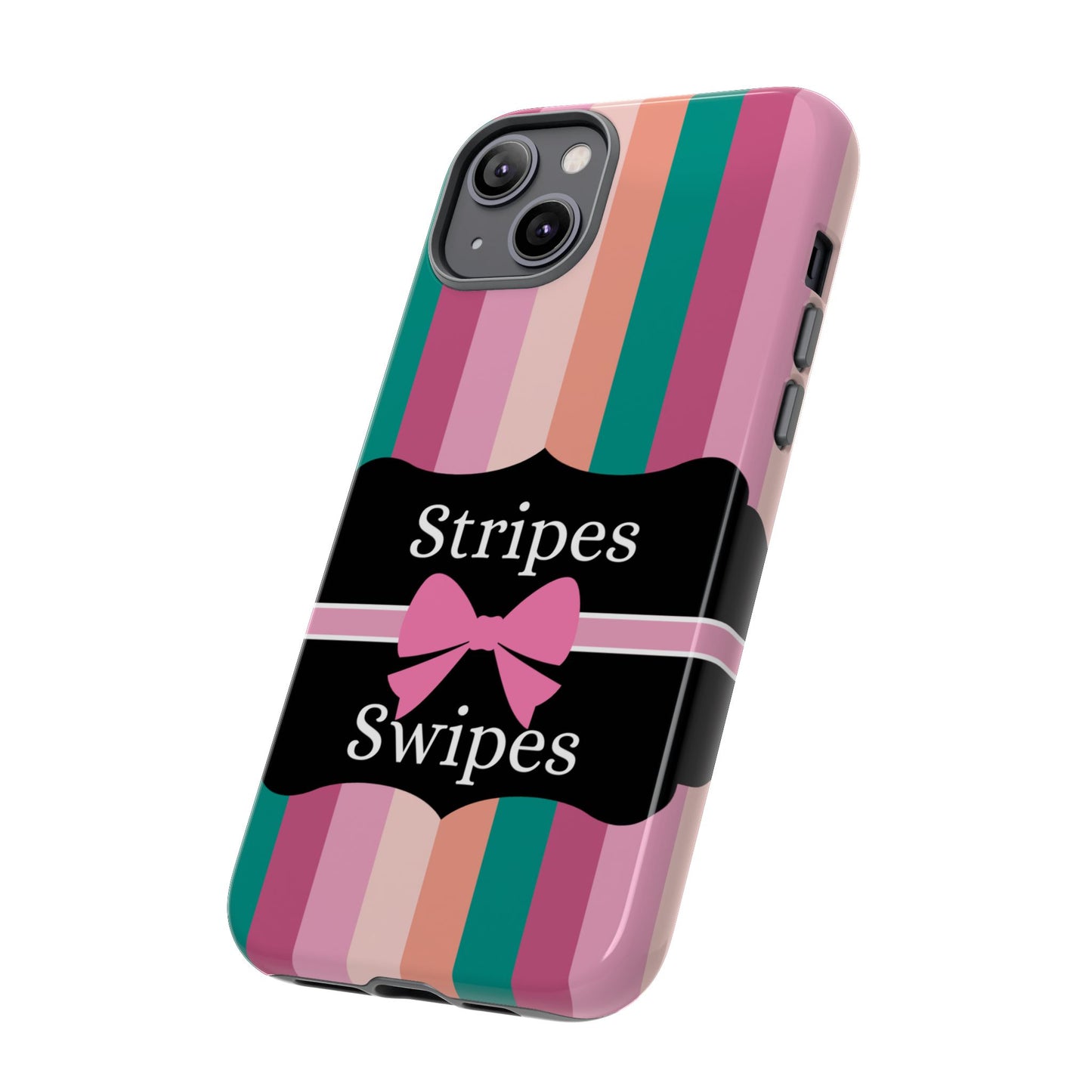 Phone Case iPhone 16/15/14 - Green/Pink/Peach Stripes & Swipes Tough Case