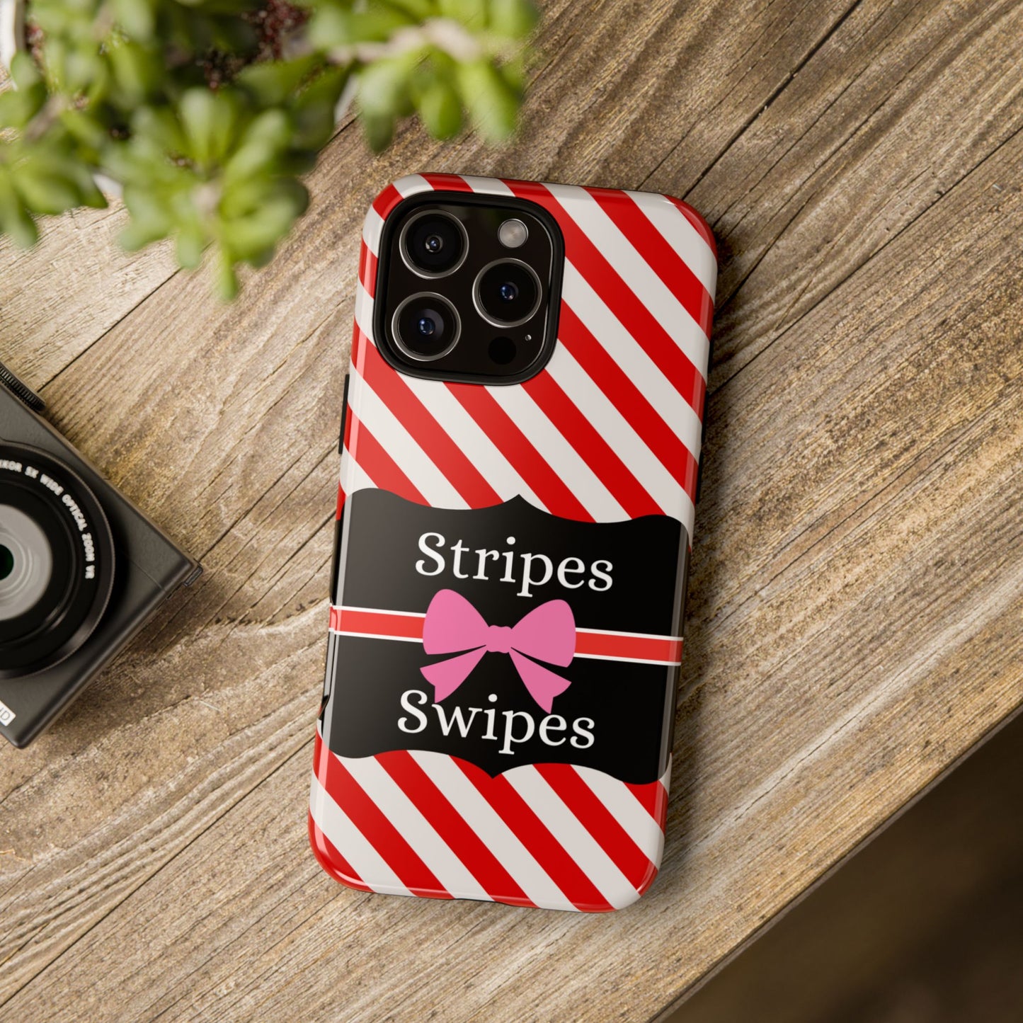 Phone Case iPhone 16/15/14 - Red/White Stripes & Swipes Tough Case