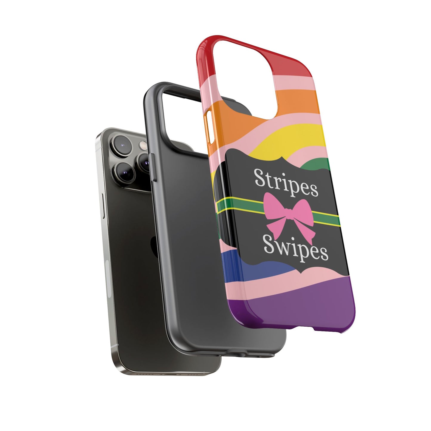 Phone Case iPhone 16/15/14 - Wavy Vivid/Pink Stripes & Swipes Tough Case