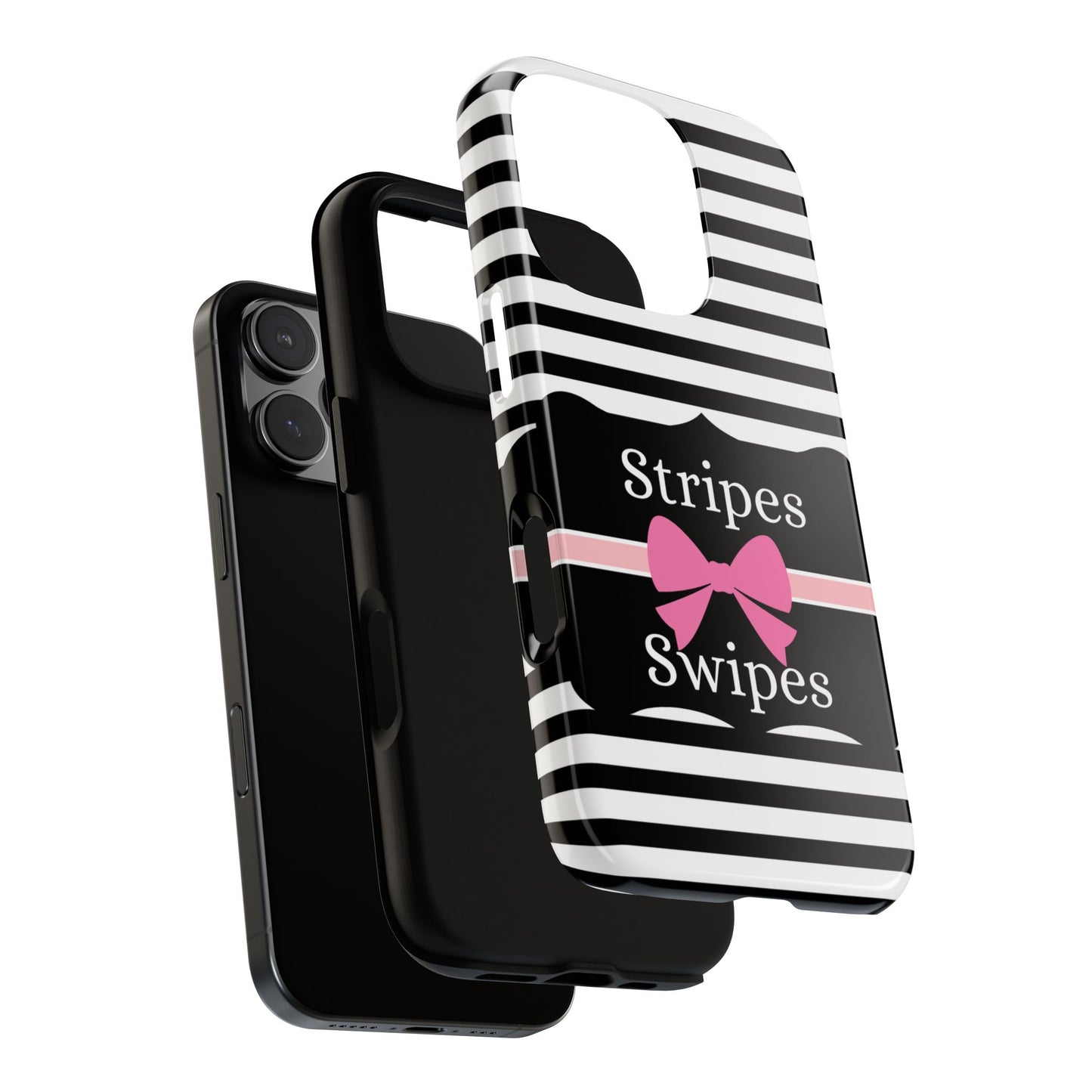 Phone Case iPhone 16/15/14 - Black/White/Pink Stripes & Swipes Tough Case