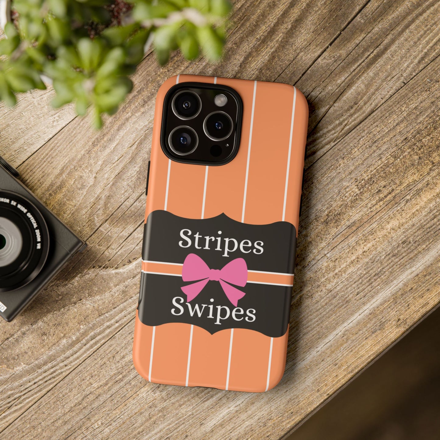 Phone Case iPhone 16/15/14 - Orange/White Stripes & Swipes Tough Case