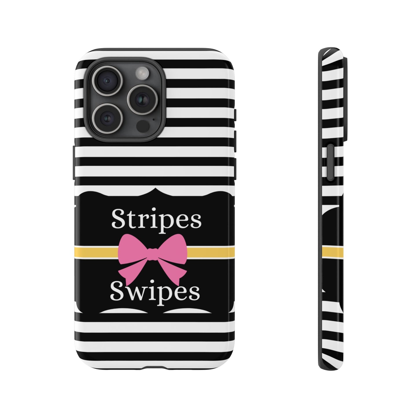 Phone Case iPhone 16/15/14 - Black/White/Yellow Stripes & Swipes Tough Case