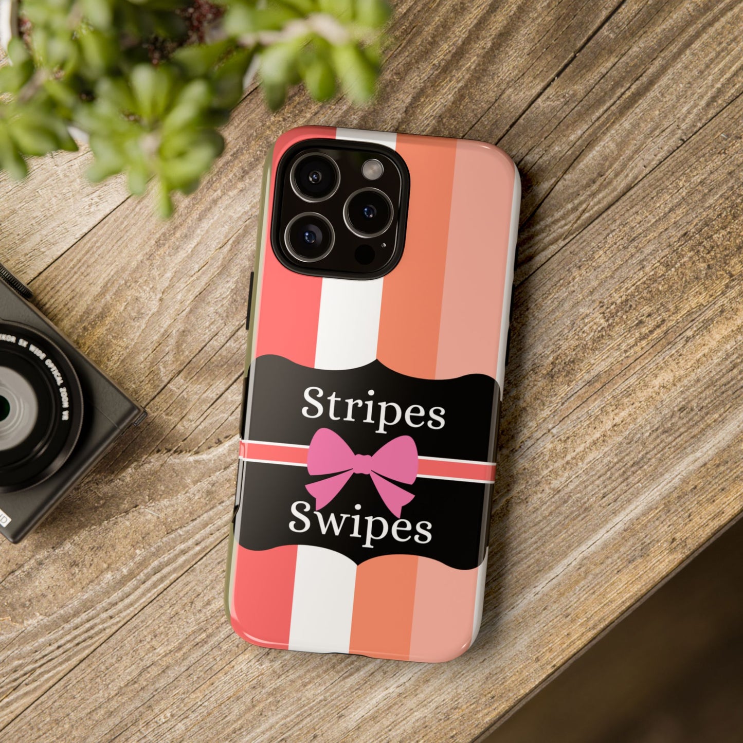 Phone Case iPhone 16/15/14 - Peachy Stripes & Swipes Tough Case