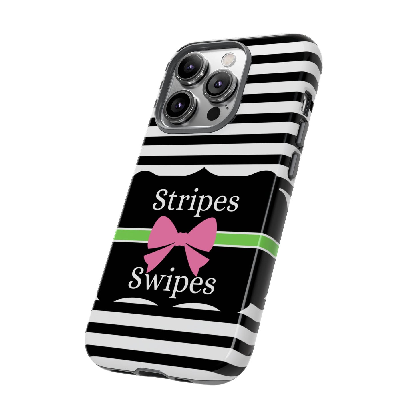 Phone Case iPhone 16/15/14 - Black/White/Green Stripes & Swipes Tough Case