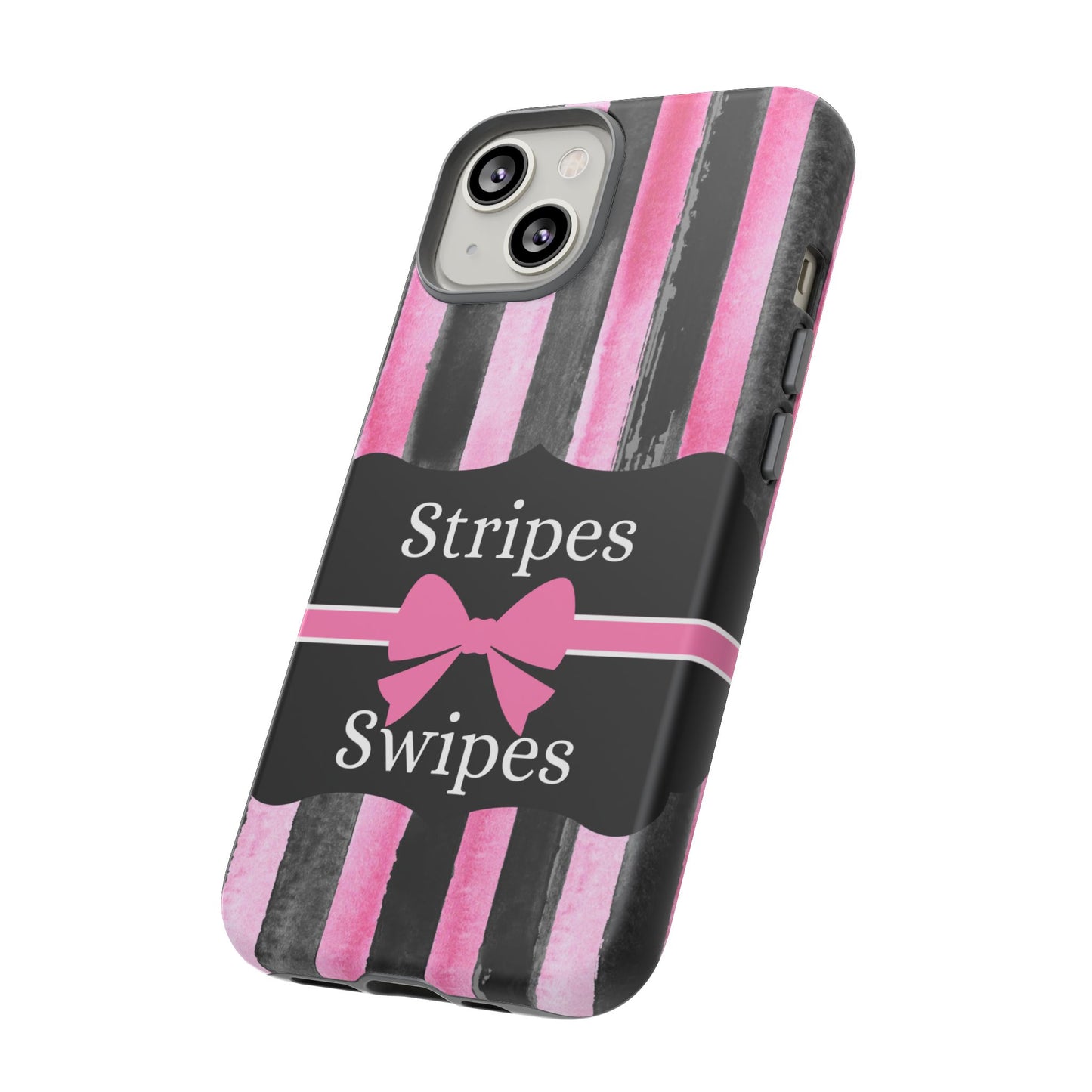 Phone Case iPhone 16/15/14 - Black/Pink Stripes & Swipes Tough Case