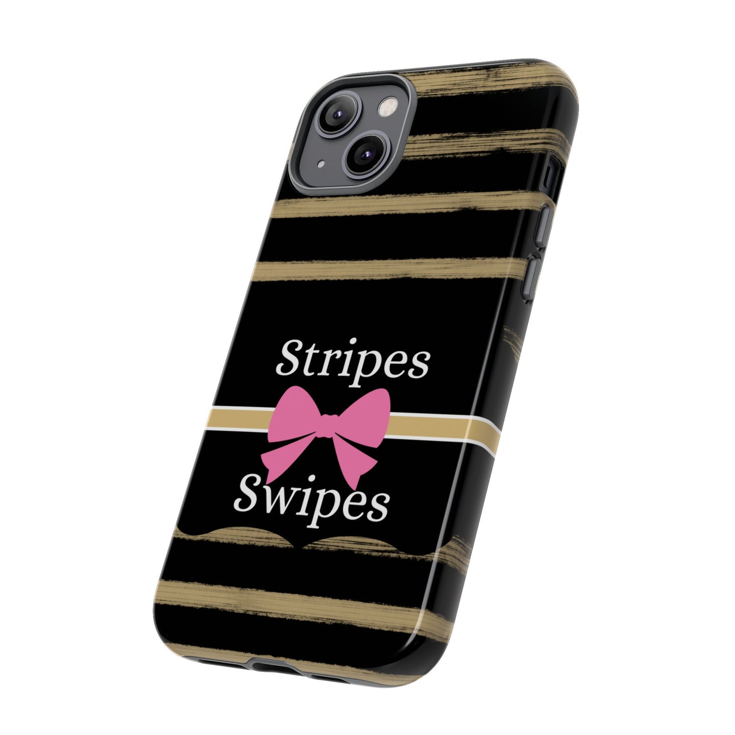 Phone Case iPhone 16/15/14 - Black/Beige Stripes & Swipes Tough Case