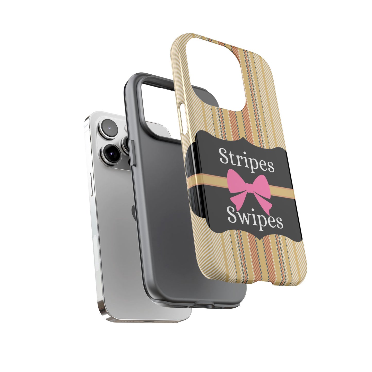 Phone Case iPhone 16/15/14 - Beige/Micro Stripes & Swipes Tough Case