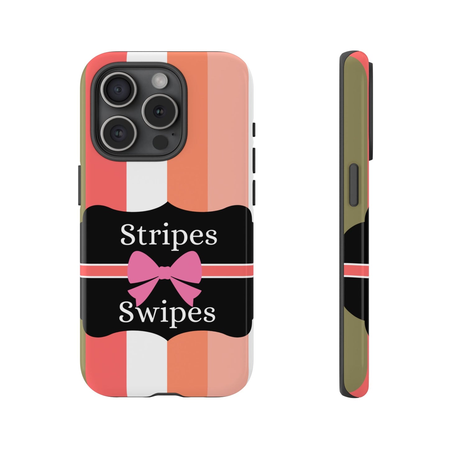 Phone Case iPhone 16/15/14 - Peachy Stripes & Swipes Tough Case