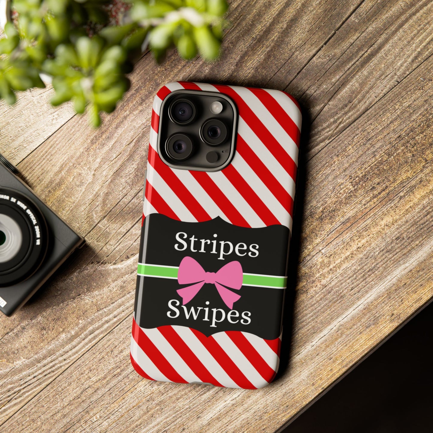 Phone Case iPhone 16/15/14 - Diagonal Red/White Stripes & Swipes Tough Case