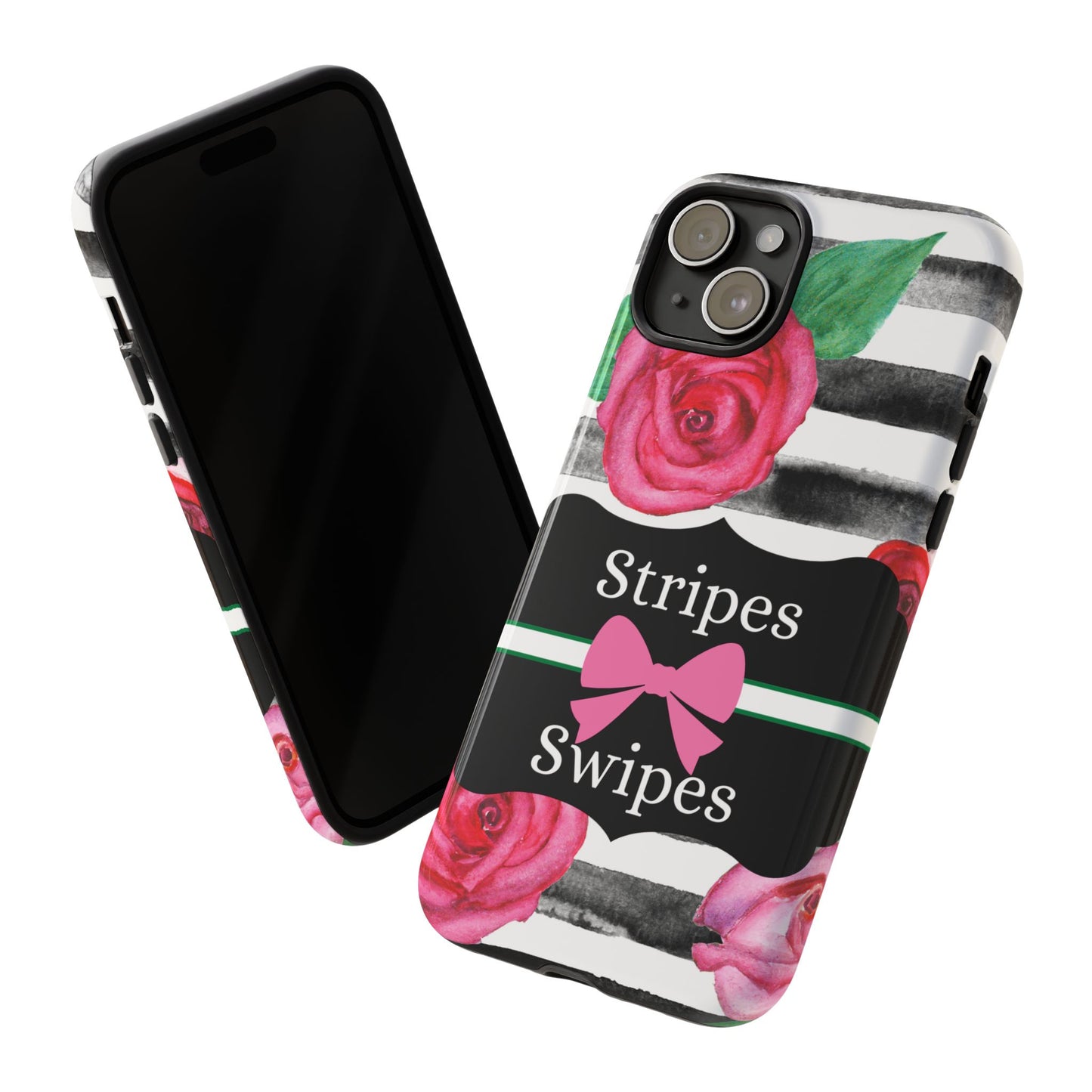 Phone Case iPhone 16/15/14 - Black/White Rose Stripes & Swipes Tough Case