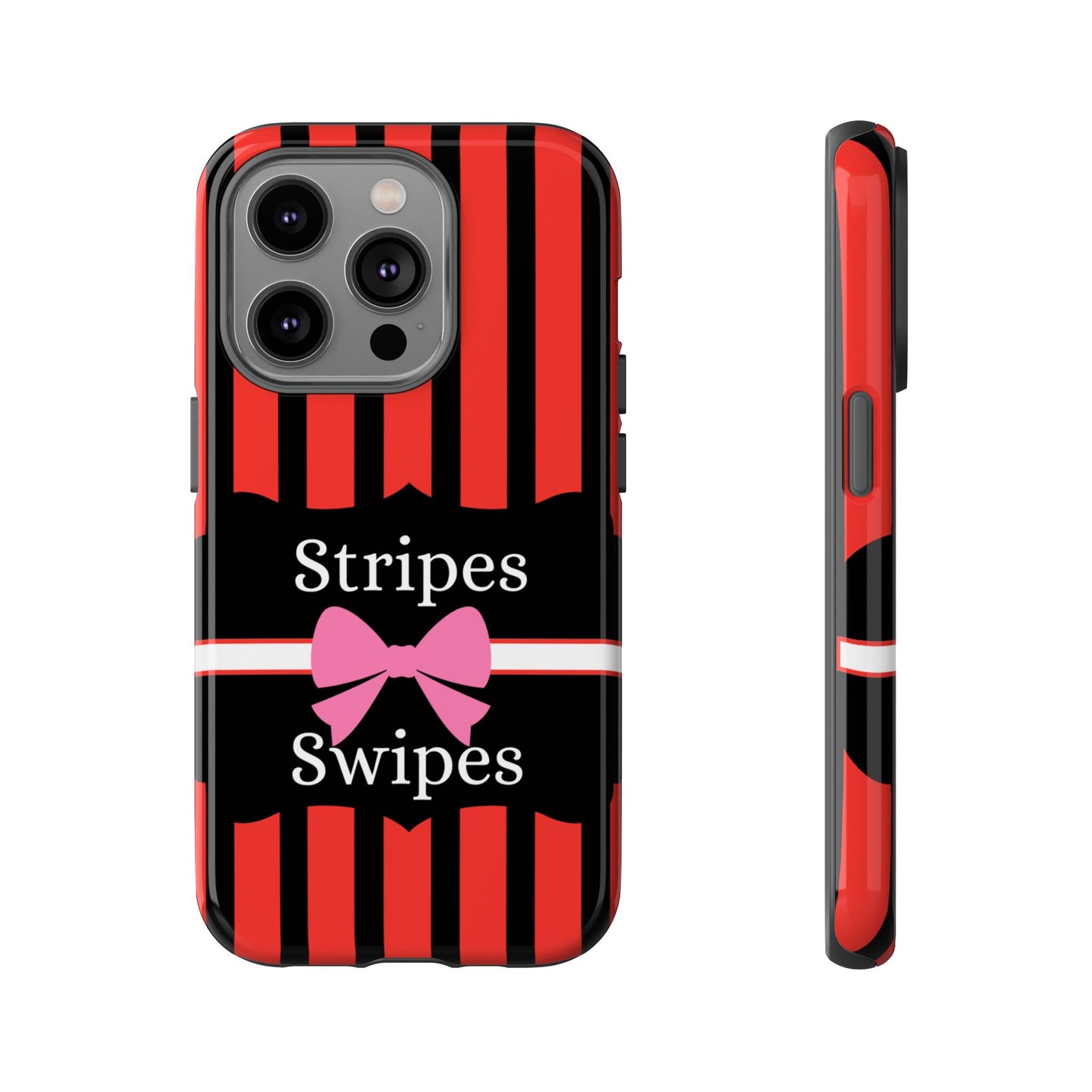 Phone Case iPhone 16/15/14 - Red/Black/White Stripes & Swipes Tough Case