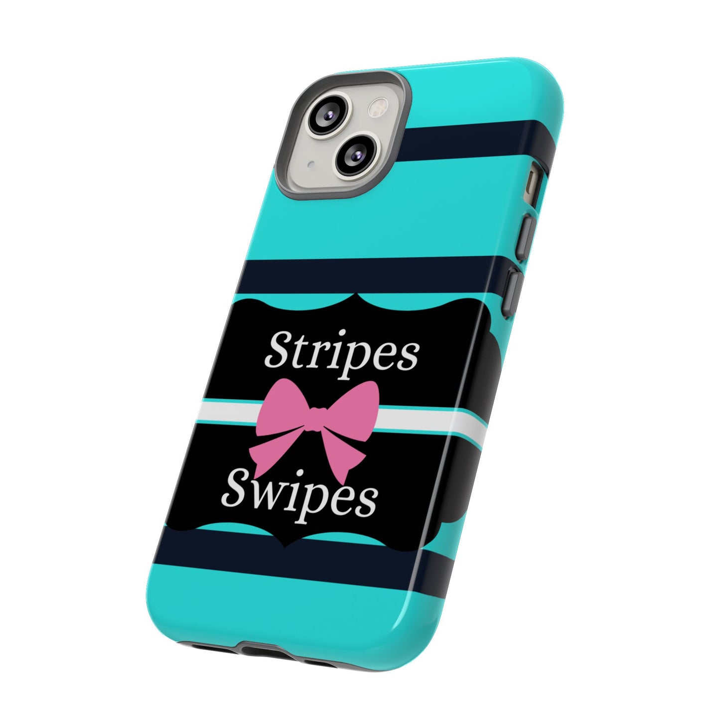 Phone Case iPhone 16/15/14 - Blue/Black Stripes & Swipes Tough Case