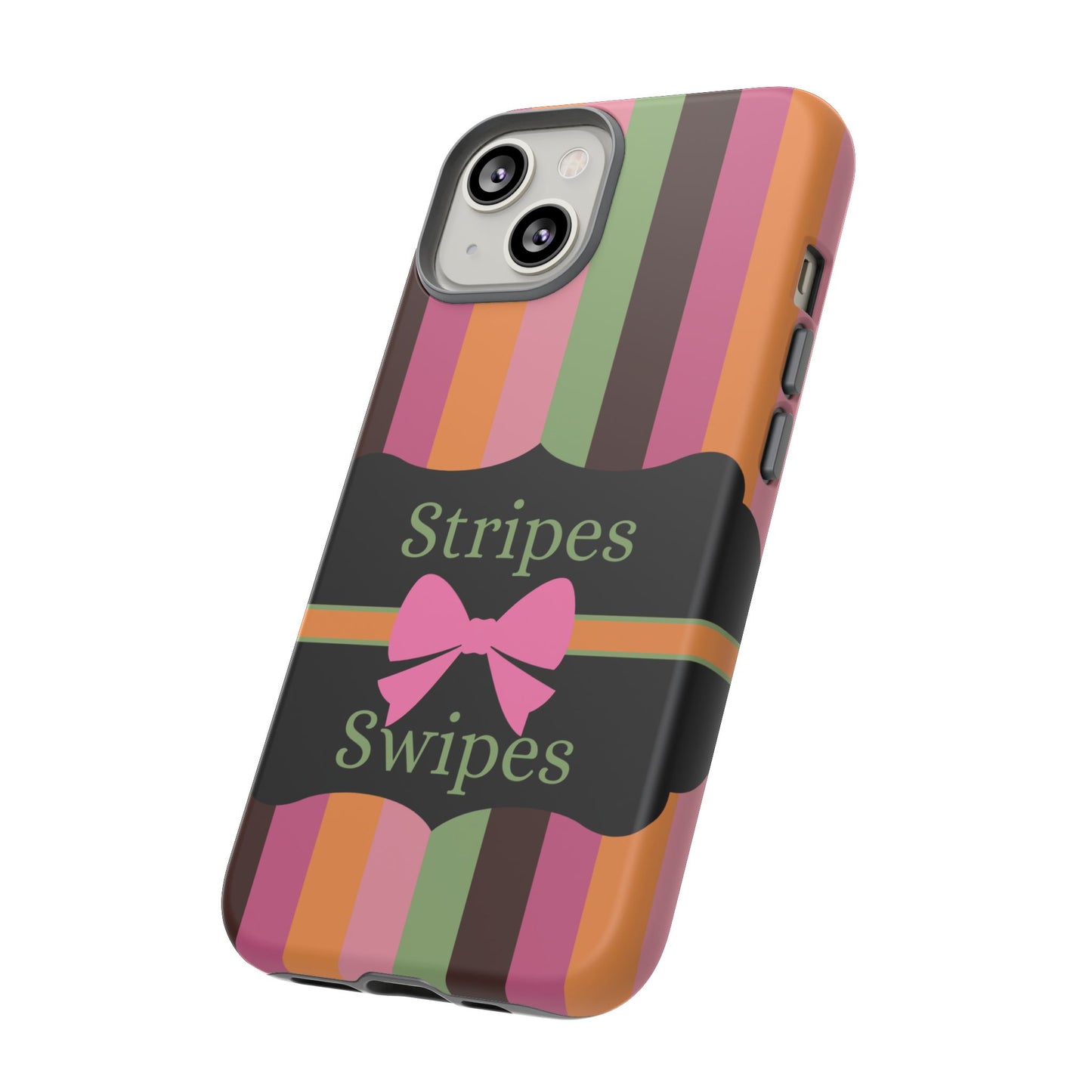 Phone Case iPhone 16/15/14 - Brown/Green Stripes & Swipes Tough Case