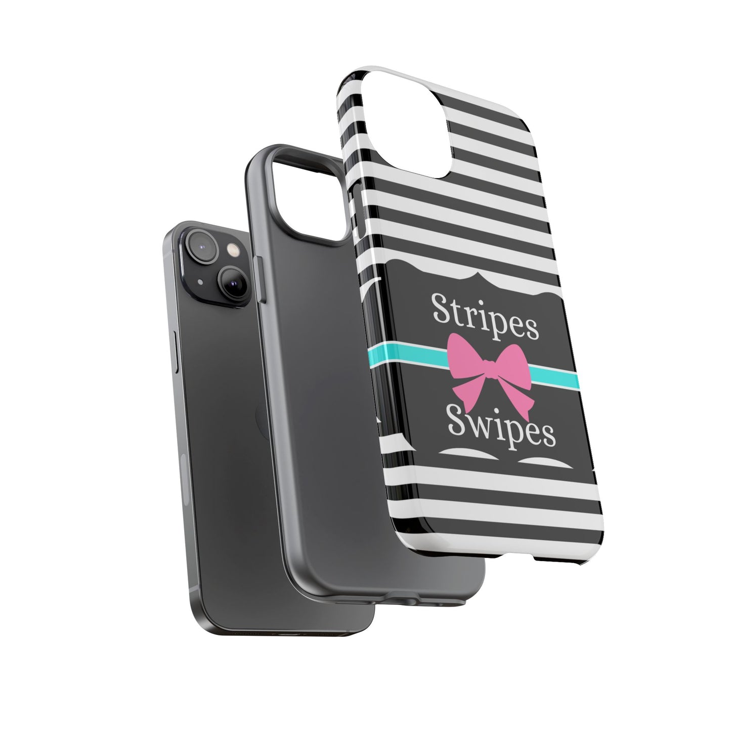 Phone Case iPhone 16/15/14 - Black/White/Blue Stripes & Swipes Tough Case