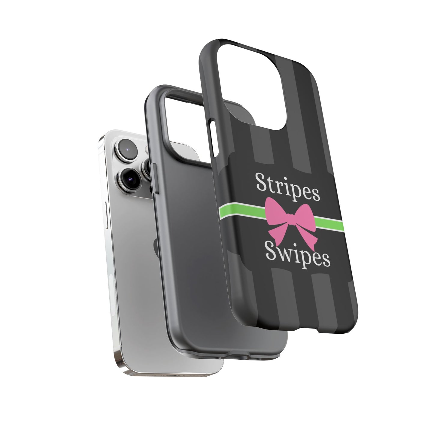 Phone Case iPhone 16/15/14 - Black/Gray/Pink Stripes & Swipes Tough Case