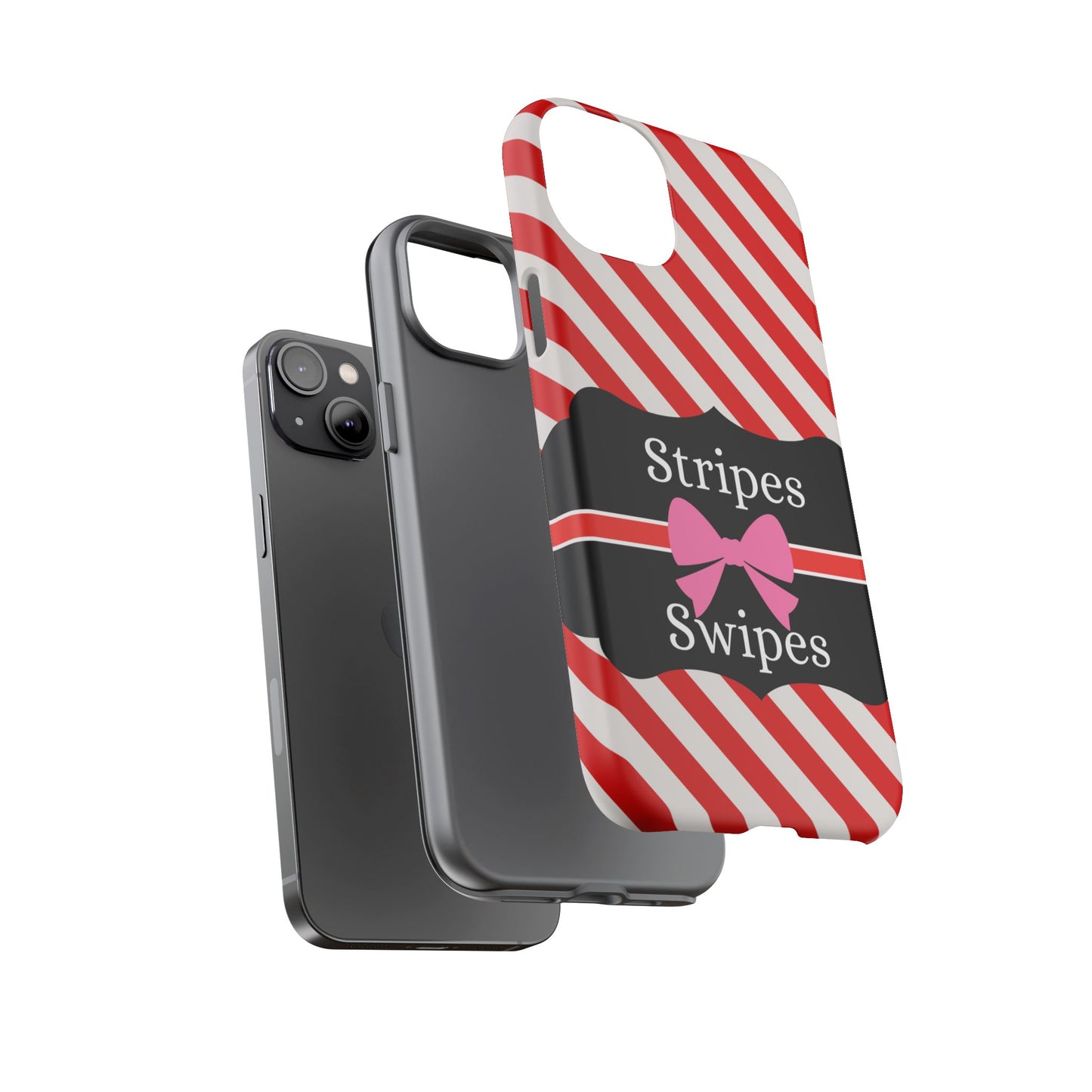 Phone Case iPhone 16/15/14 - Red/White Stripes & Swipes Tough Case