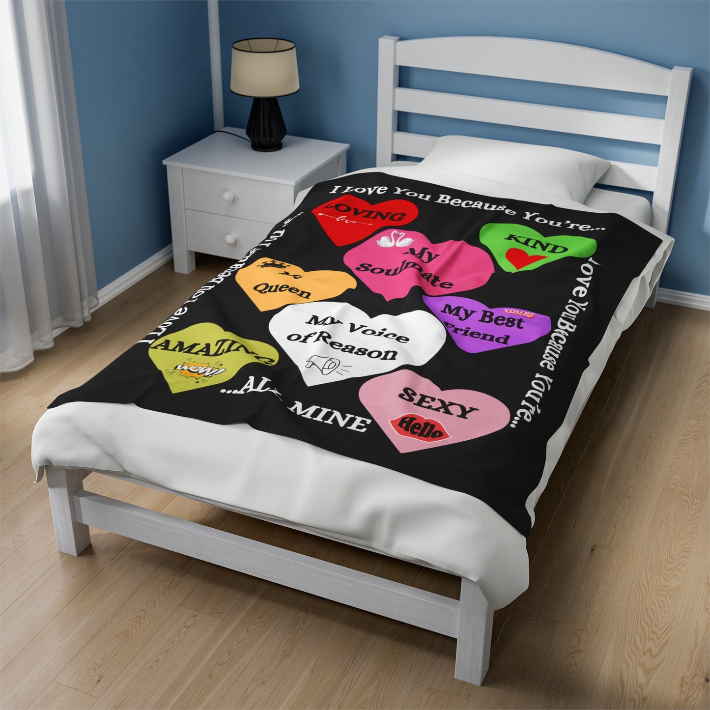 I Love You Because Hearts - Velveteen Plush Blanket 50x60 Black