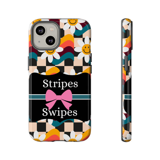 Phone Case iPhone 16/15/14 - Smiley Faces Stripes & Swipes Tough Case