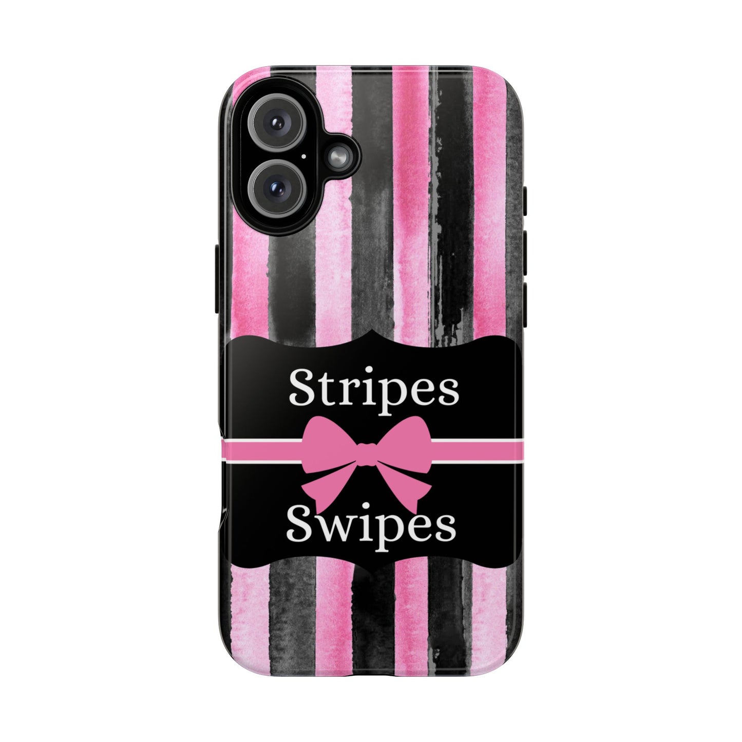 Phone Case iPhone 16/15/14 - Black/Pink Stripes & Swipes Tough Case