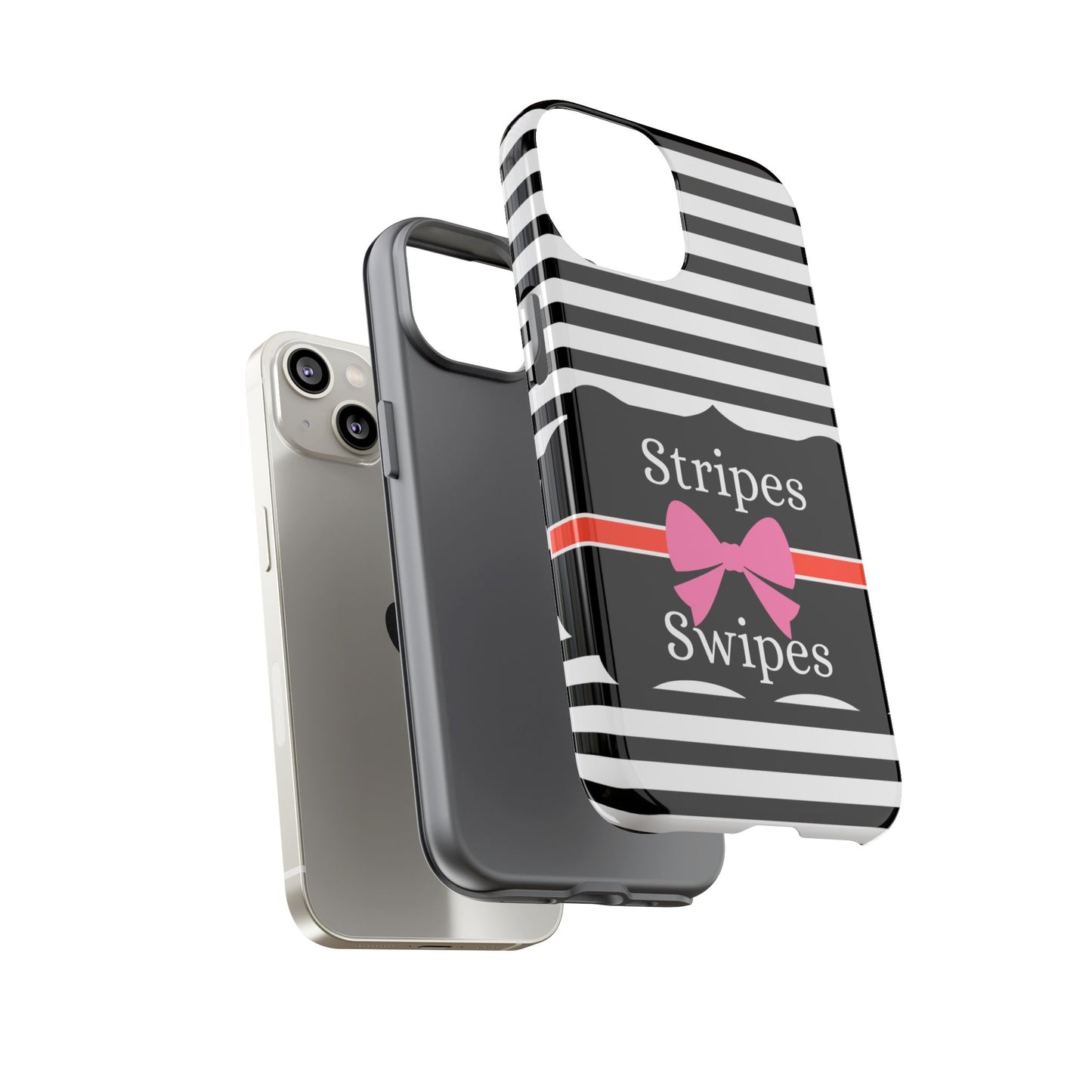 Phone Case iPhone 16/15/14 -Black/White/Red Stripes & Swipes Tough Case