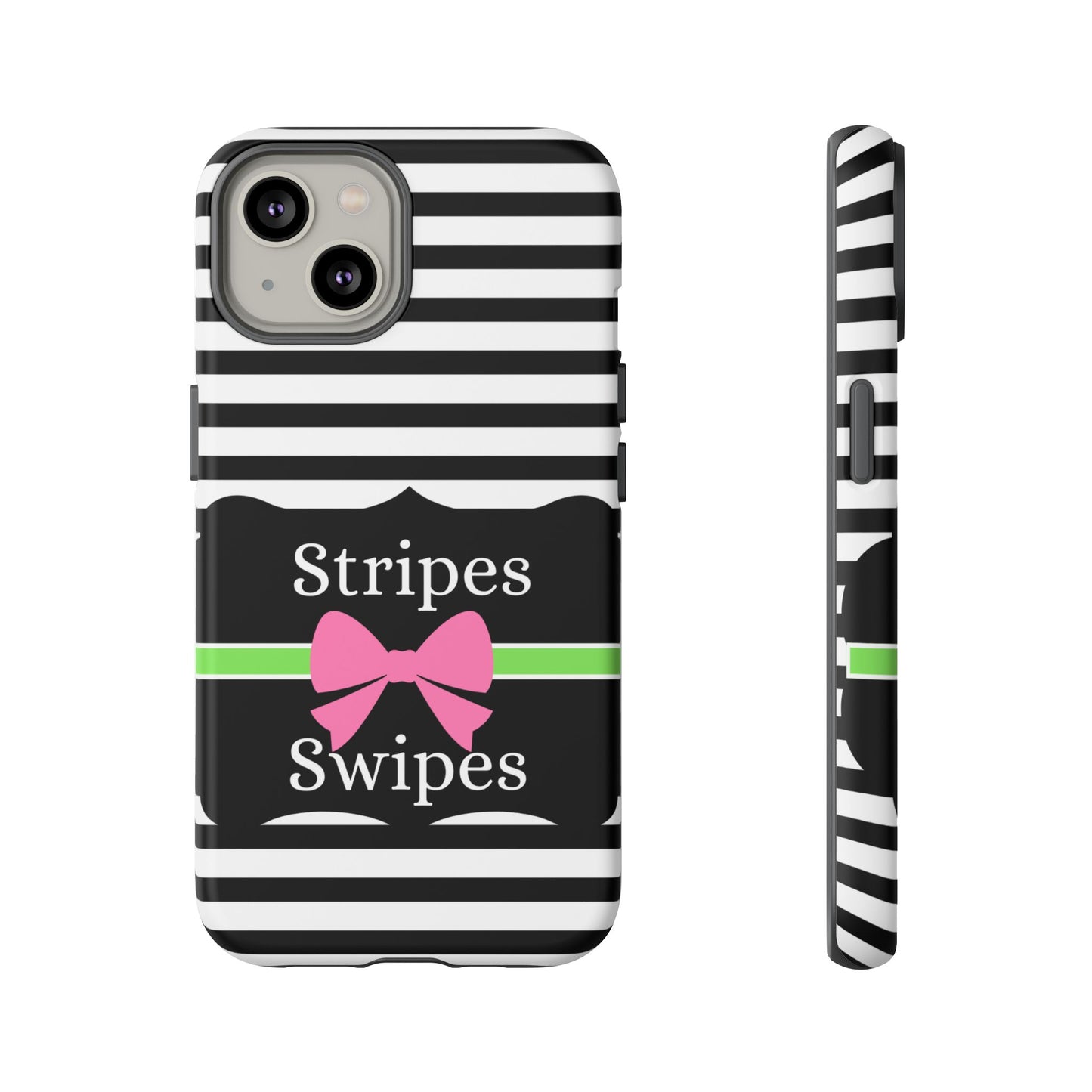 Phone Case iPhone 16/15/14 - Black/White/Green Stripes & Swipes Tough Case