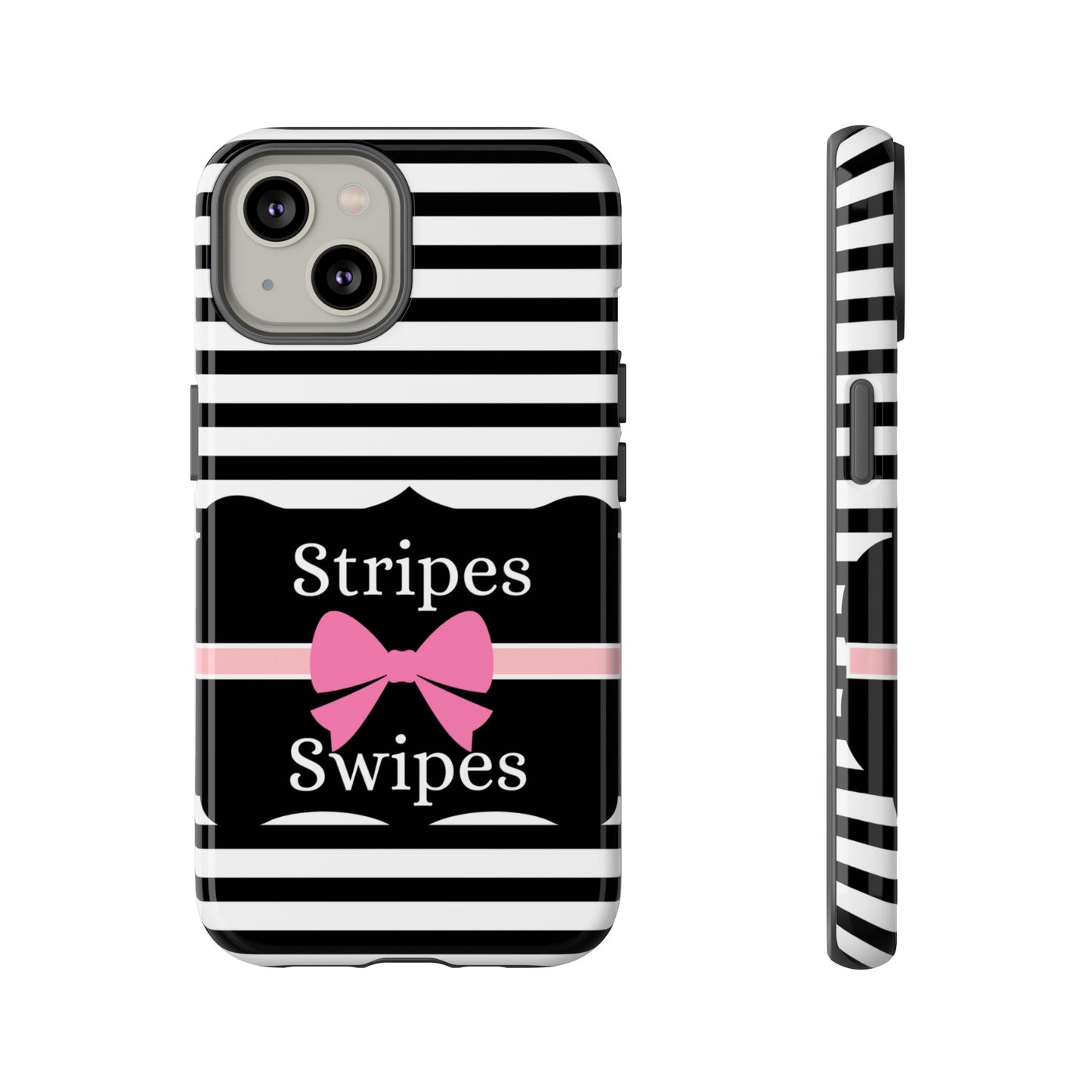 Phone Case iPhone 16/15/14 - Black/White/Pink Stripes & Swipes Tough Case