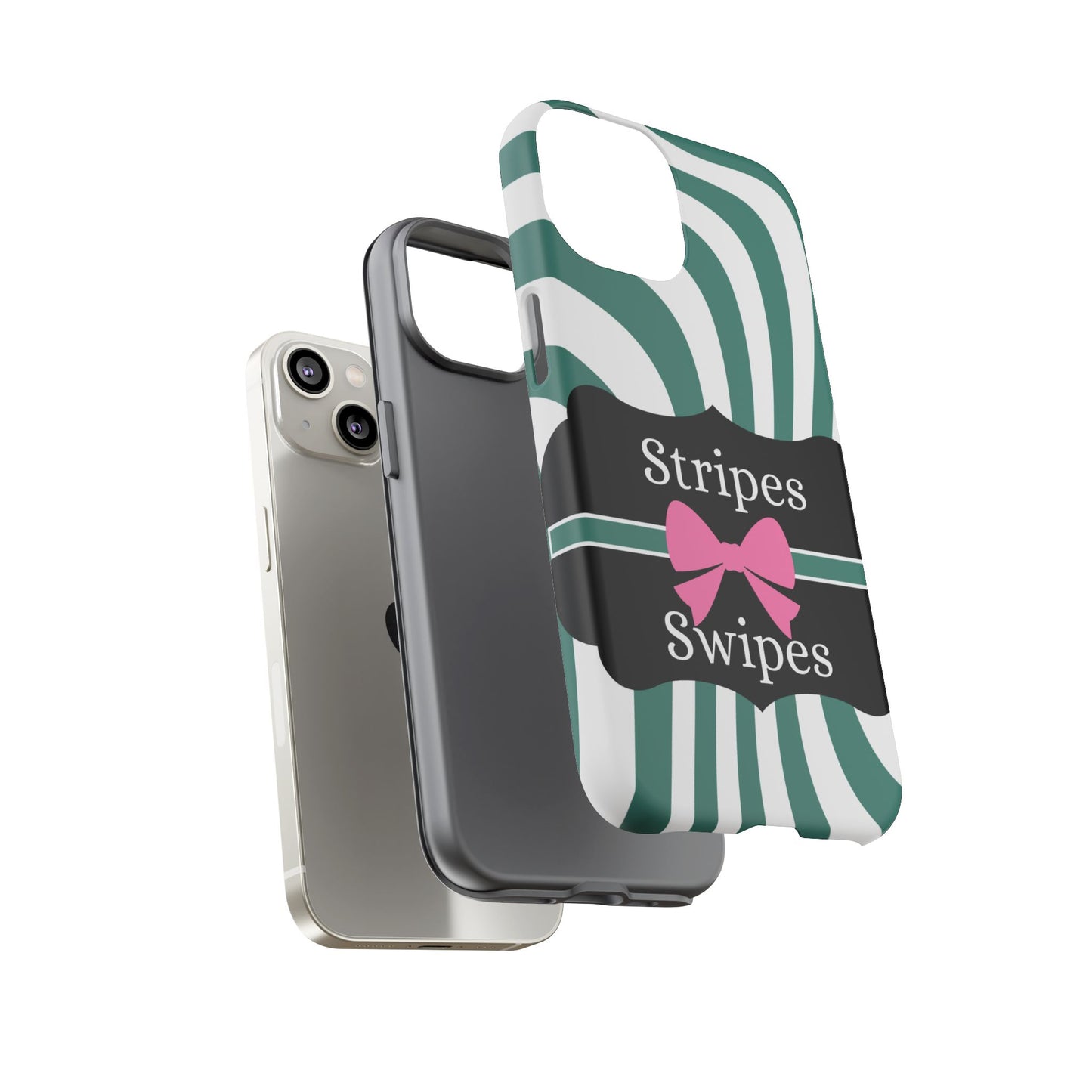 Phone Case iPhone 16/15/14 - Wavy Green/White Stripes & Swipes Tough Case