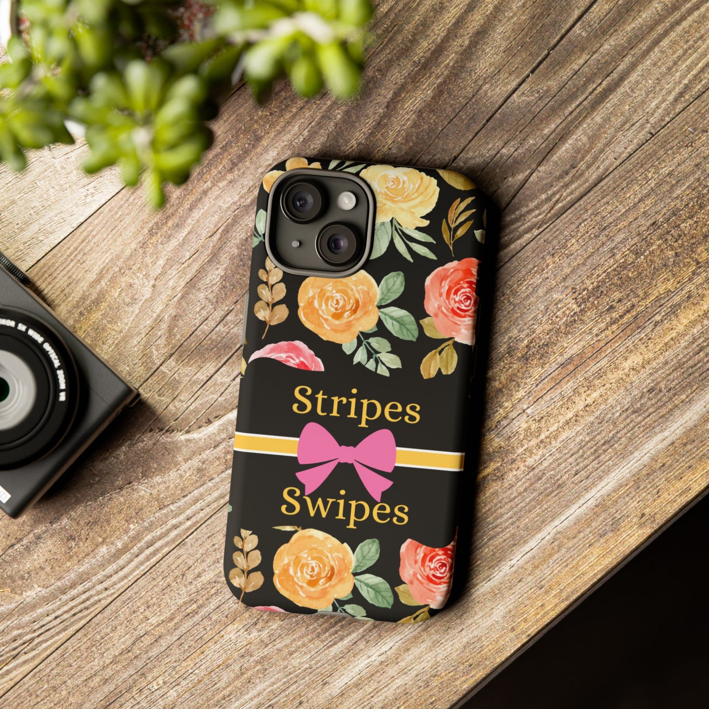 Phone Case iPhone 16/15/14 - Flowers Stripes & Swipes Tough Case