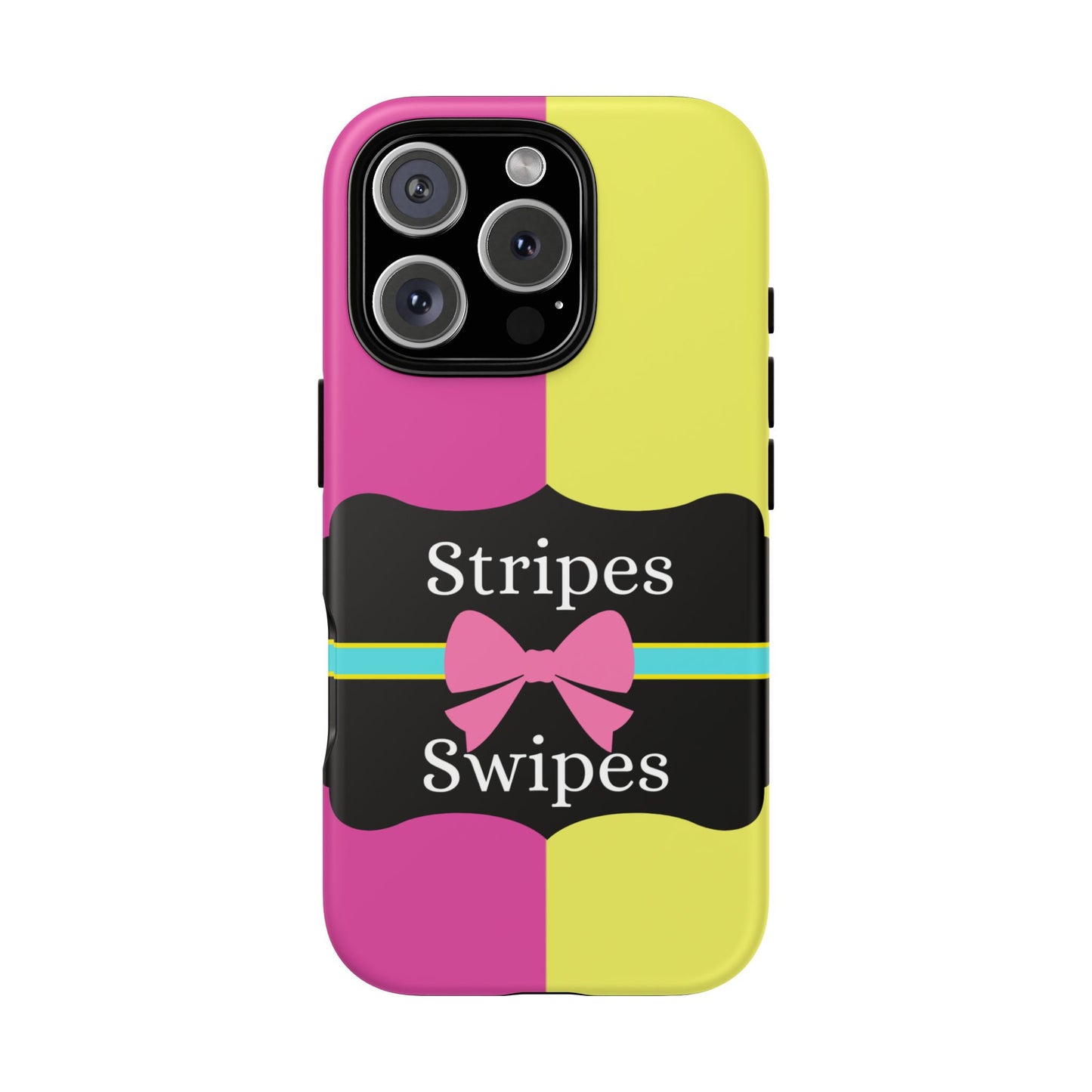 Phone Case iPhone 16/15/14 - Pink/Yellow Stripes & Swipes Tough Case